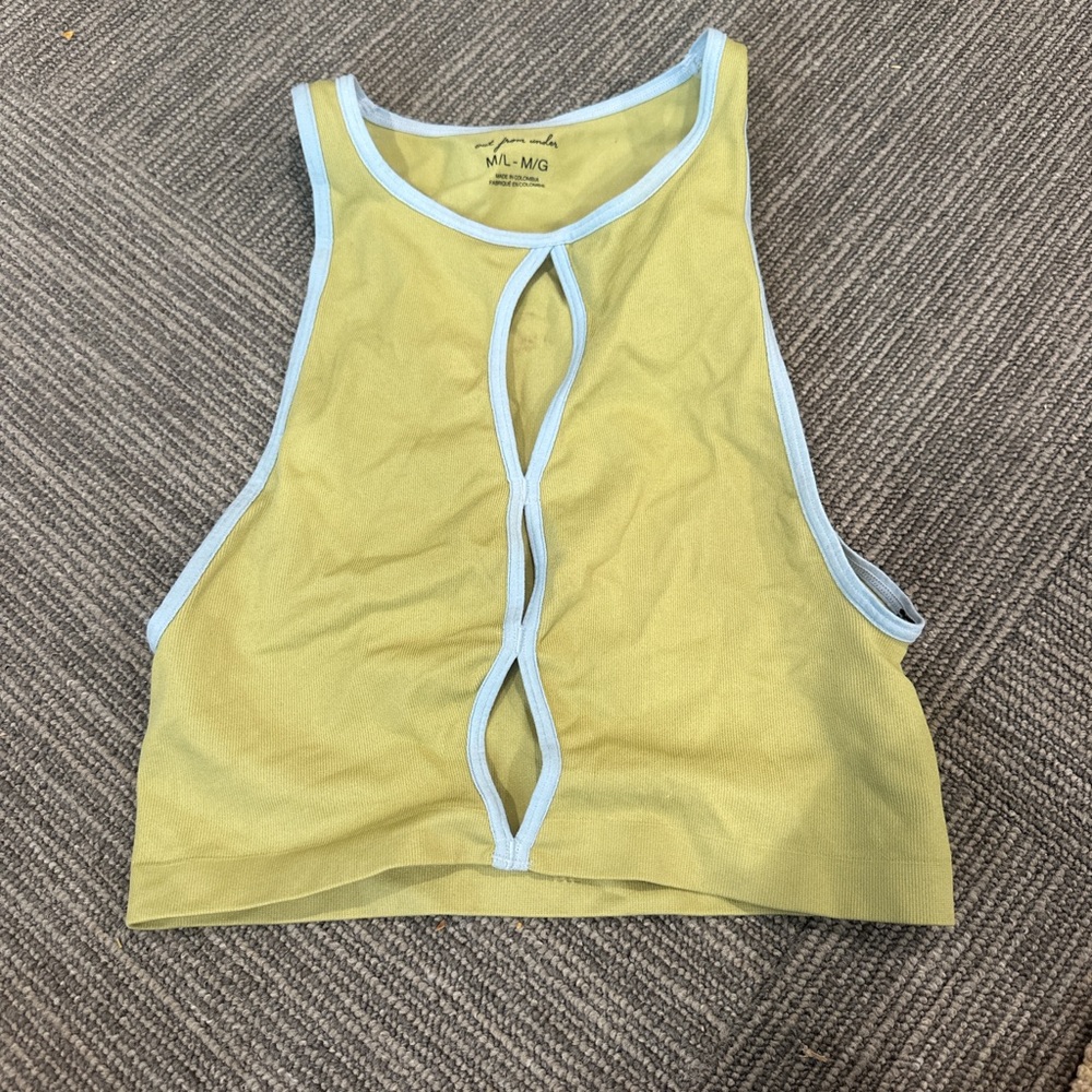 Green Crop Top with Blue Trim